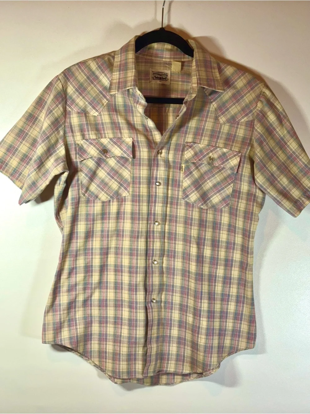 Levi’s Western Shirt Men’s Medium Vintage 90s Pearl Snap Pastel Plaid